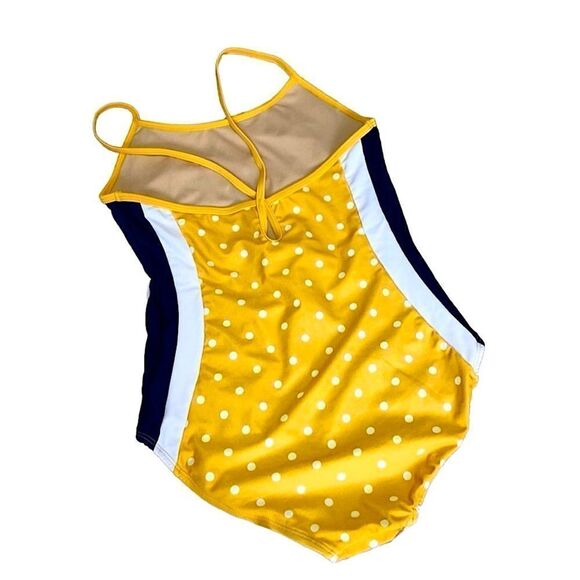 🌴 Old Navy Yellow/Navy Dot Swimsuit Girls XL - Picture 3 of 13
